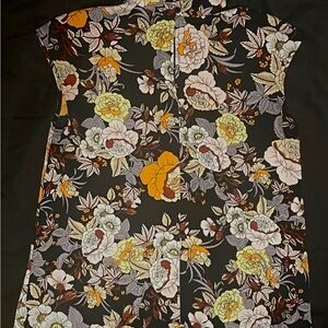 Floral print black and orange silk blouse